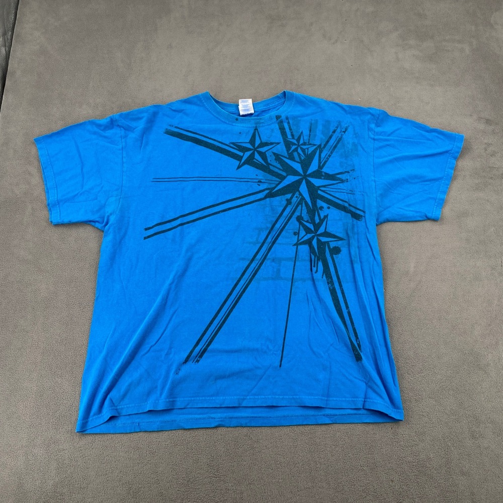 M&O Knits Heavy Weight Blue Star Graphic T-Shirt Mens XL Y2K Grunge Streetwear